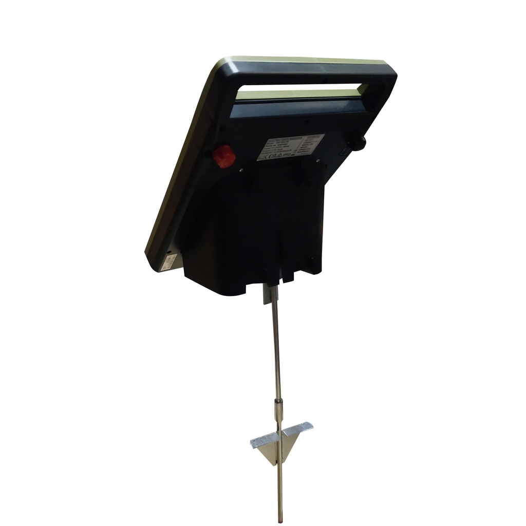 Forcefield S25 Solar Electric Fence Energiser, rear view on earth stand