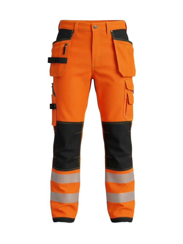 [TR-COMBOPLUS-C2-0302-44] BoSafety Combo Plus Hi-Vis Class 2 Stretch Work Trousers – Orange/Black (EU 44 (waist 28-30"))